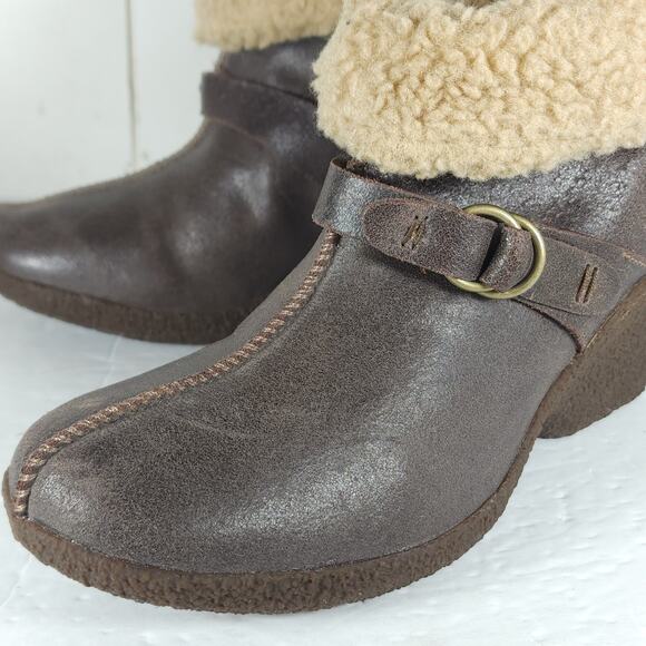 Timberland Women’s Bayden US9,5 Brown Leather Wedge Ankle Shearling Boots Bootie - Picture 12 of 16